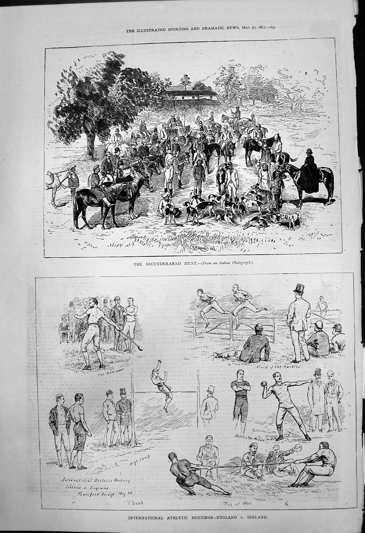 Antique Old Print Secunderabad Hunt Athletic Meetings England V Ireland 1877