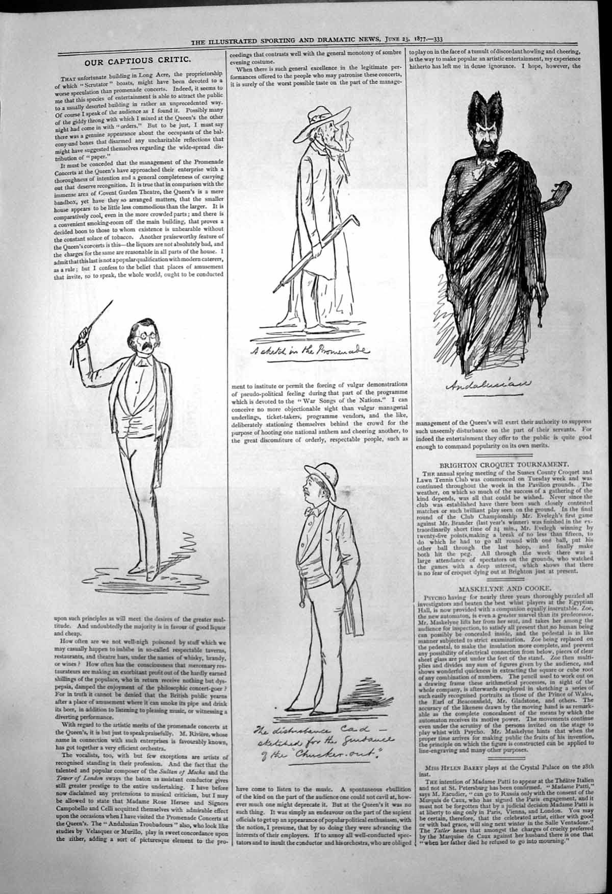 Original Old Antique Print Captious Critic Promenade Concerts Andaluscian 1877