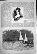 Original Old Antique Print Malibran Lady Voyage New Bedford Yacht 1877 19th