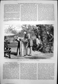 Antique Print Scene Stolen Kisses Globe Theatre Woman Three Men Garden 1877