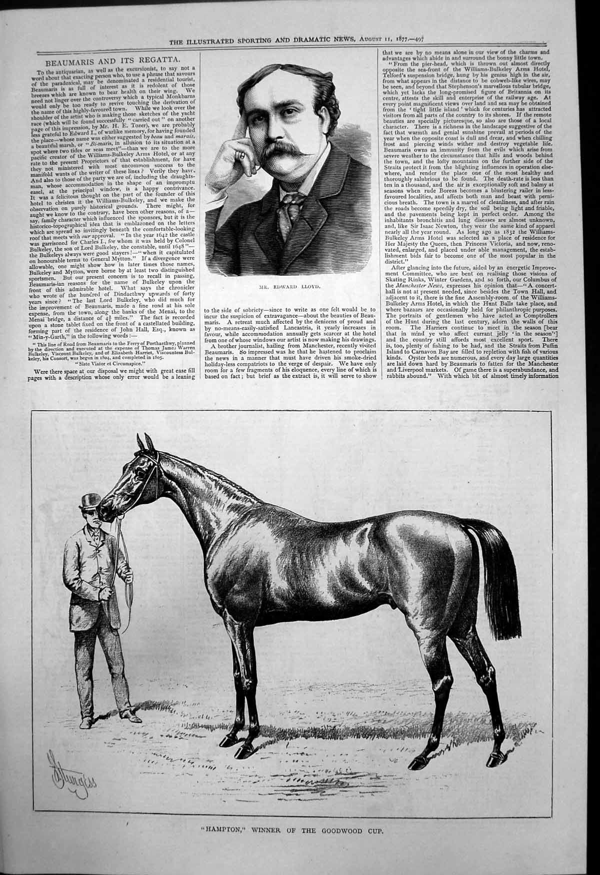 Original Old Antique Print Mer Edward Lloyd Hampton Winner Goodwood Cup 1877
