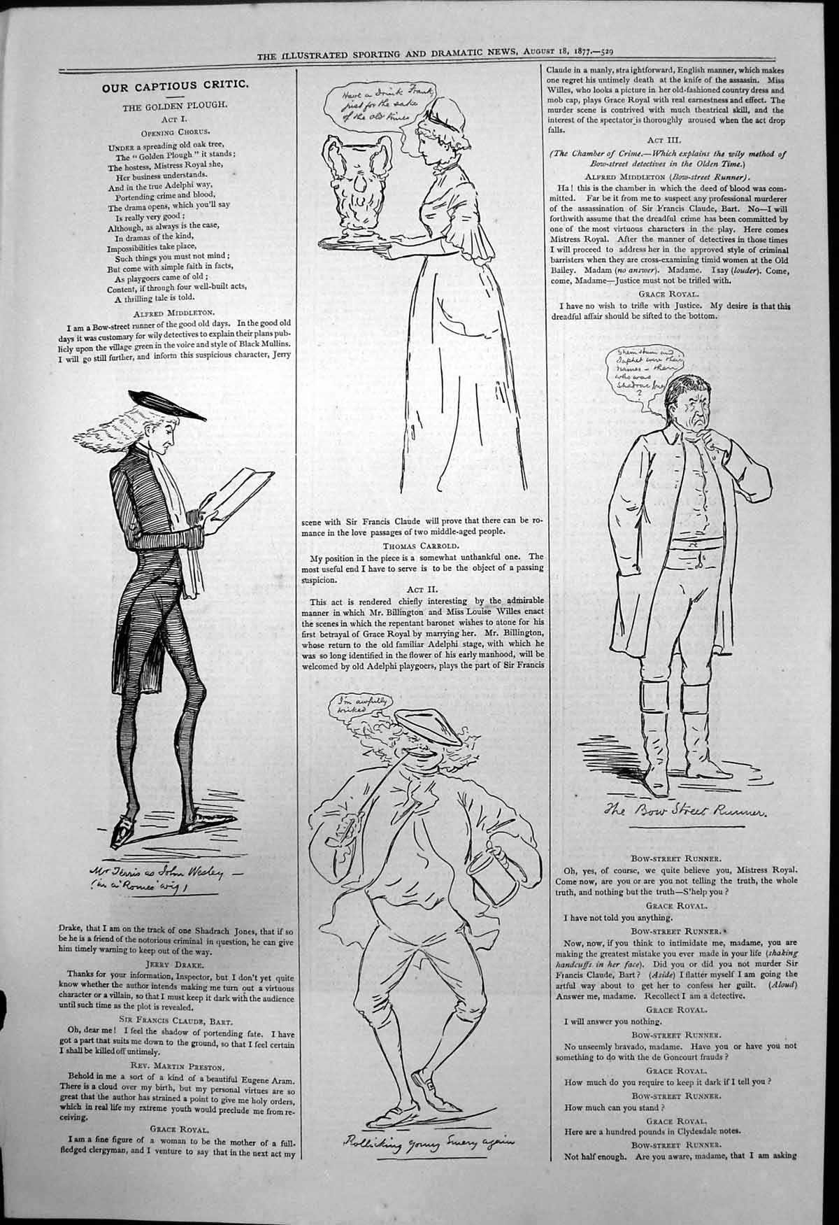 Antique Print Captious Critic Gen Plough Mr Terris John Wesley Emery 1877 19th
