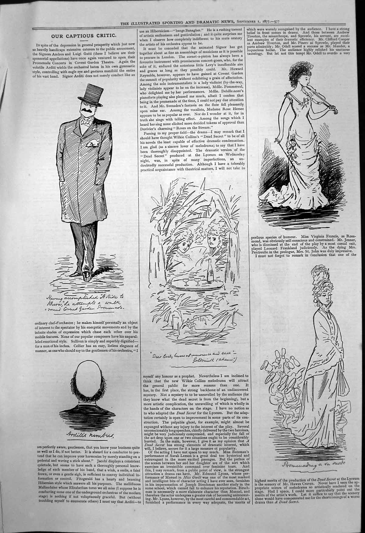 Antique Print Captious Critic Dead Secret Walk Covent Garden Promenade 1877
