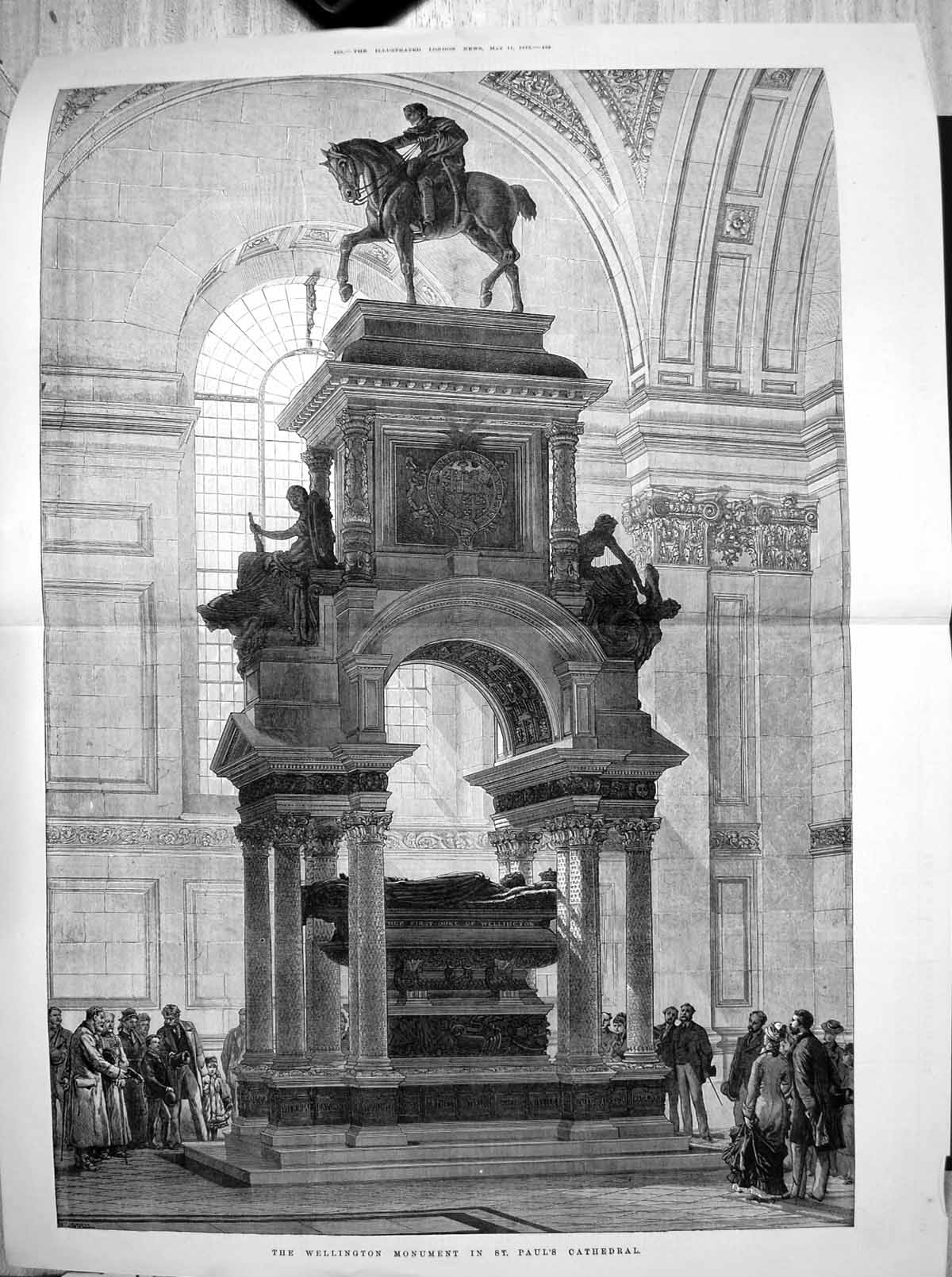 Original Old Antique Print Wellington Monument St Pauls Cathedral 1878 19th