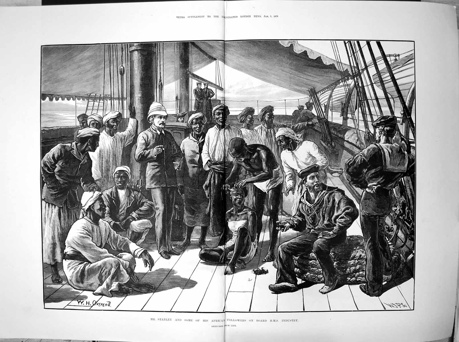 Old Mr Stanley African Followers On Board Hms Industry W Overend 1878 Victorian