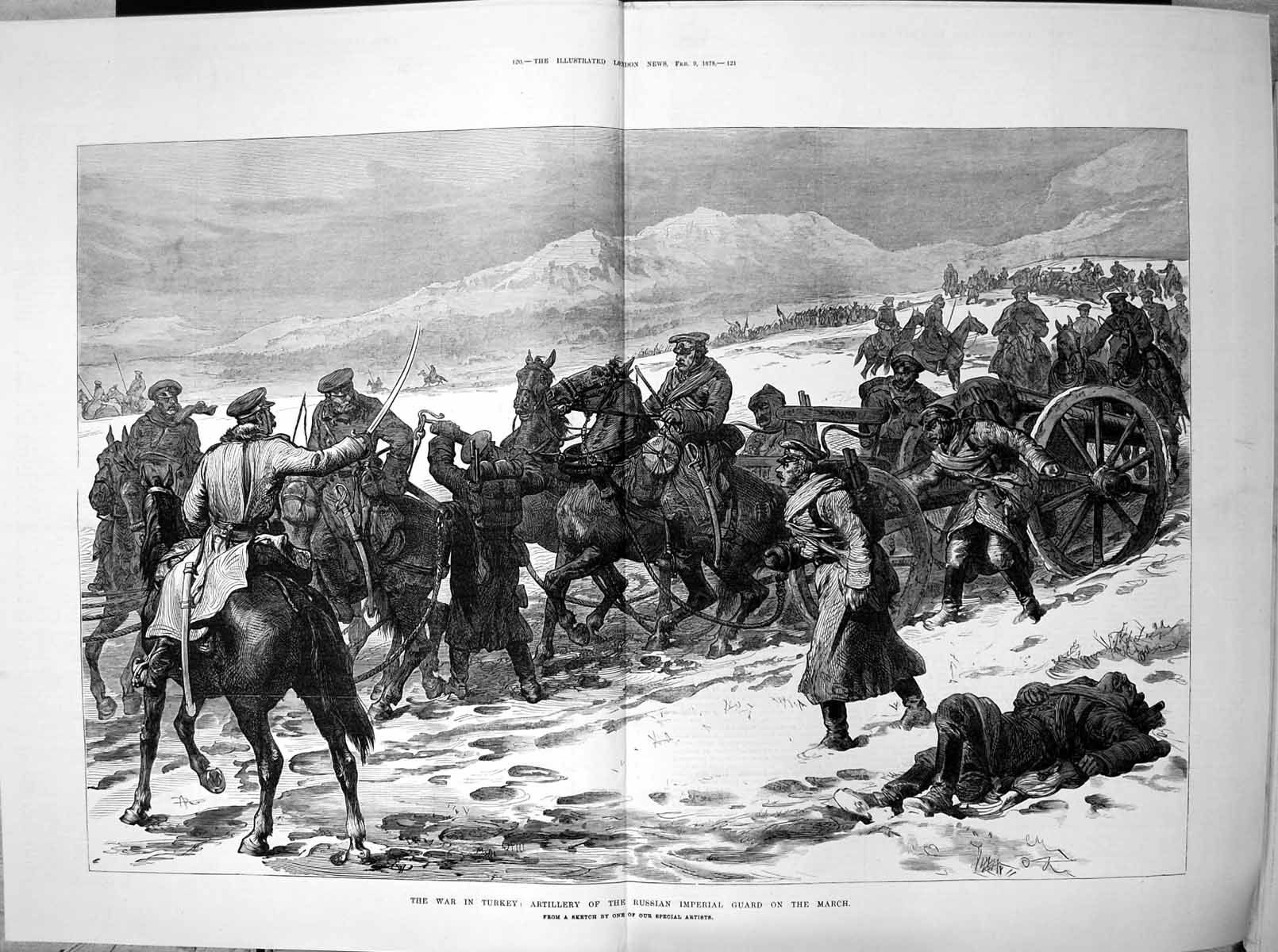 Antique Old Print War Turkey Artillery Russian Imperial Guard On March 1878