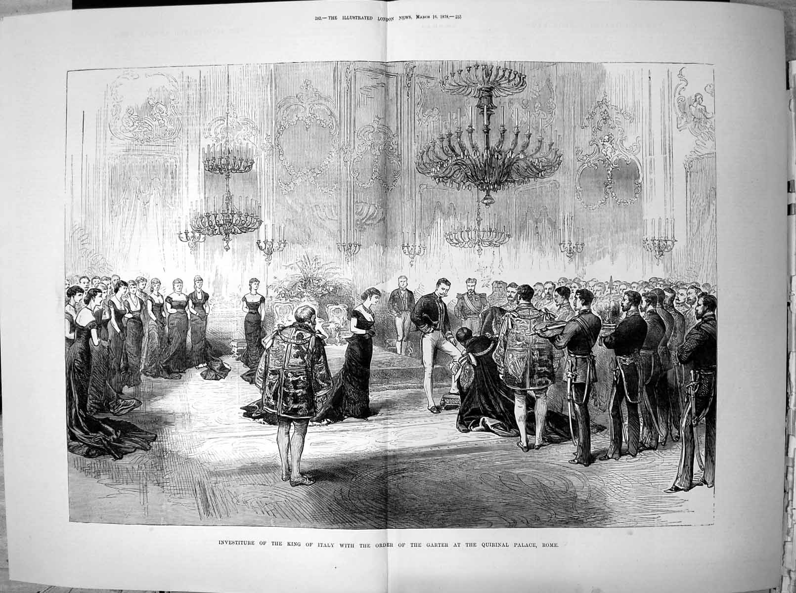 Antique Print Investiture King Italy Order Garter Quirinal Palace Rome 1878