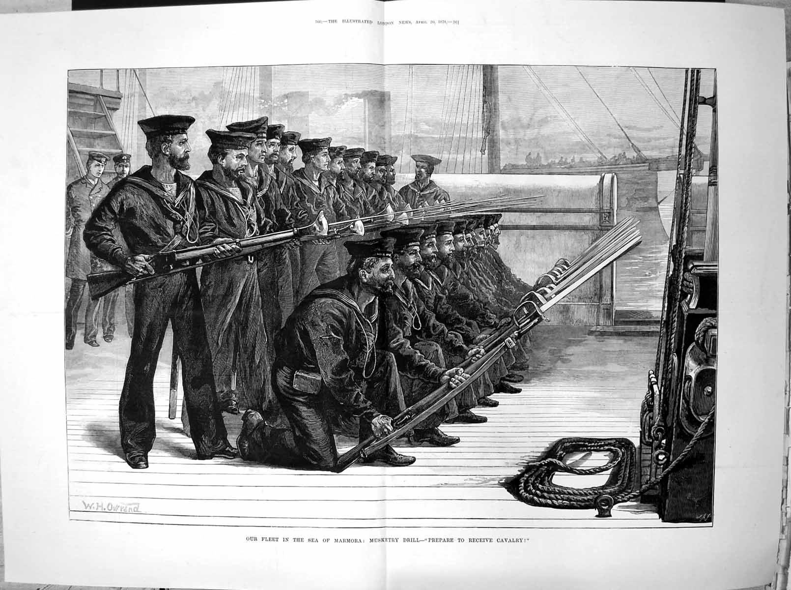 Old Our Fleet Sea Marmora Musketry Drill Prepare Receive Cavalry 1878 Victorian