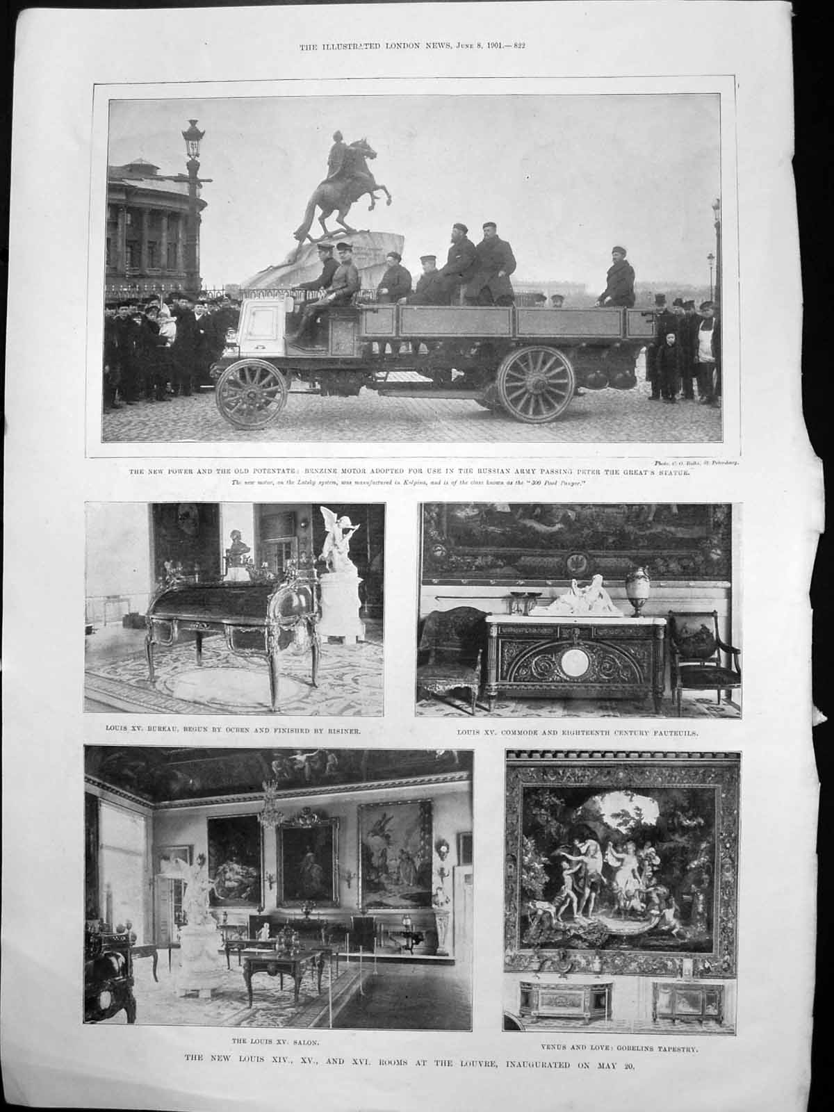 Antique Old Print Louis Xiv Rooms Louvre Benzine Motor Governor Pretoria 1901