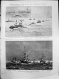 Antique Print Evolutions Channel Med Squadrons Motor Car King 1901 Damaged 20th