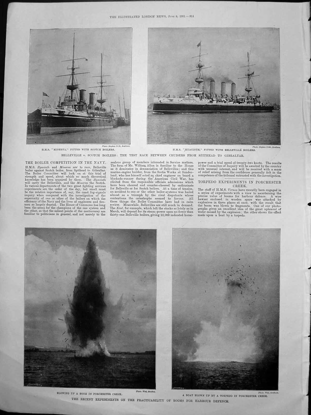 Old Print Experiments Booms Harbour Defence Dr J Myrtle Col Milward 1901 20th