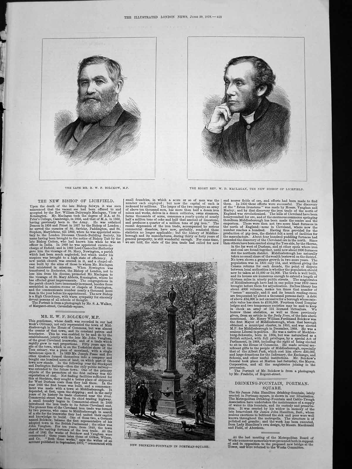 Old New Drinking Fountain Portman Square Rev Maclagan Lichfield 1878 Victorian