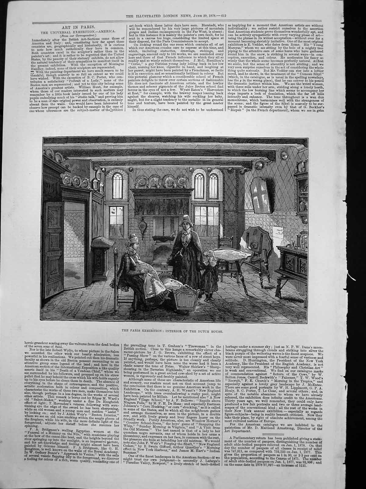 Original Old Antique Print Paris Exhibition Interior Dutch House 1878 Victorian