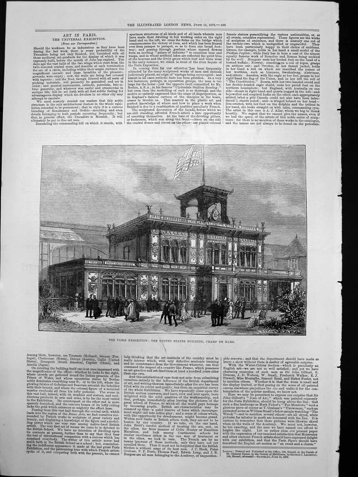 Antique Old Print Paris Exhibition United States Building Champ De Mars 1878