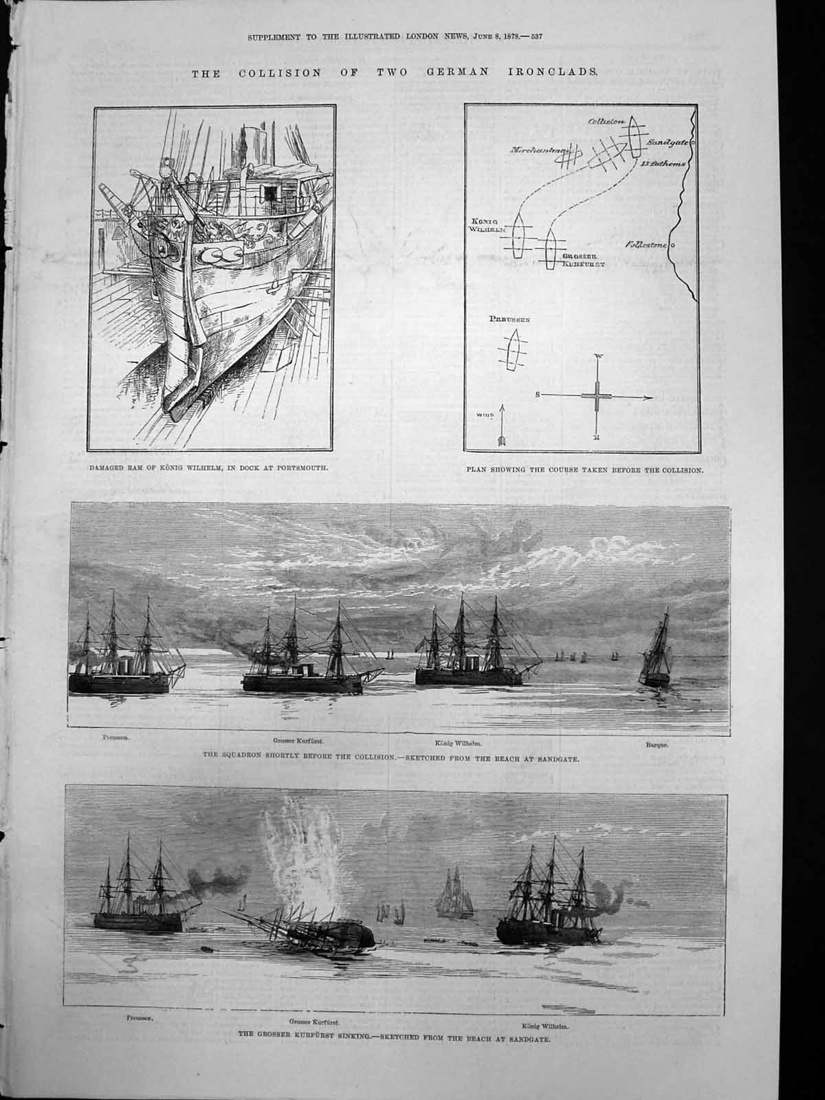 Old CollisionGerman Ironclads Grosser Kurfurst Konig Wilhelm 1878
