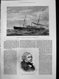 Old Print Sir Francis Henry Gsmid Mp Screw Yacht Siren Trinity House 187 19th