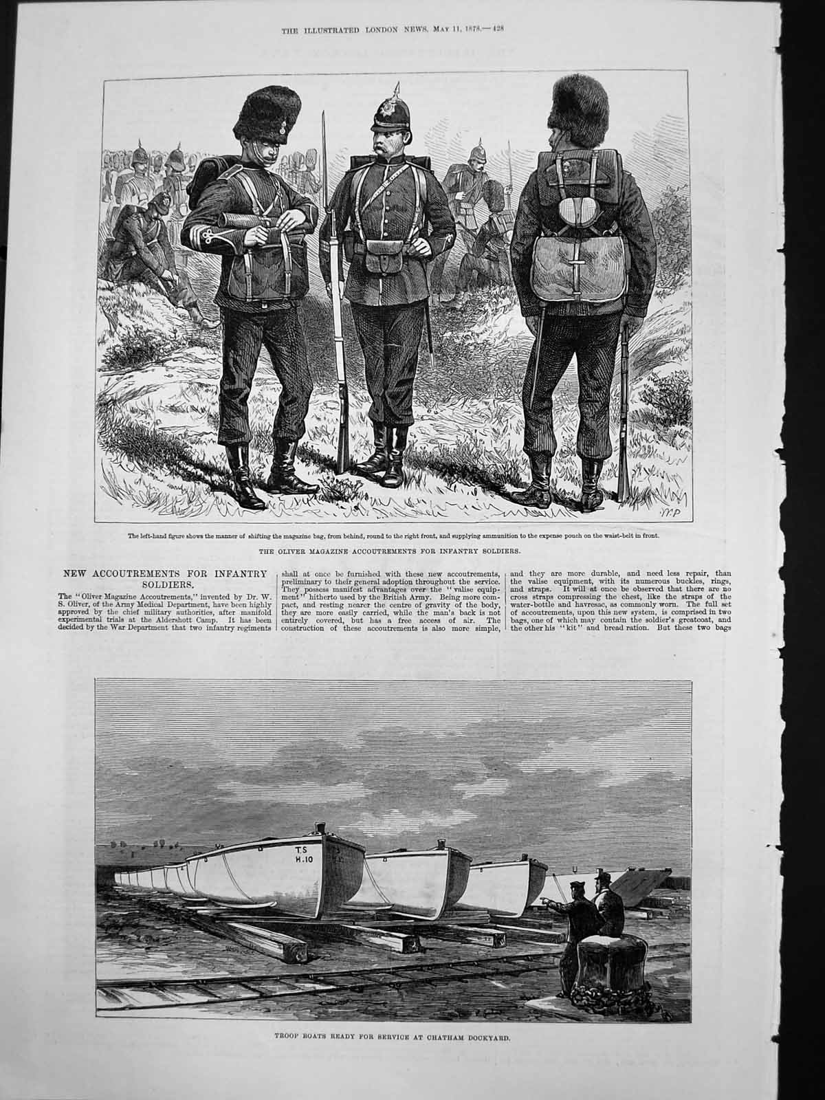 Antique Print Oliver Magazine Infantry Siers Troop Boats Chatham Dock 1878 19th