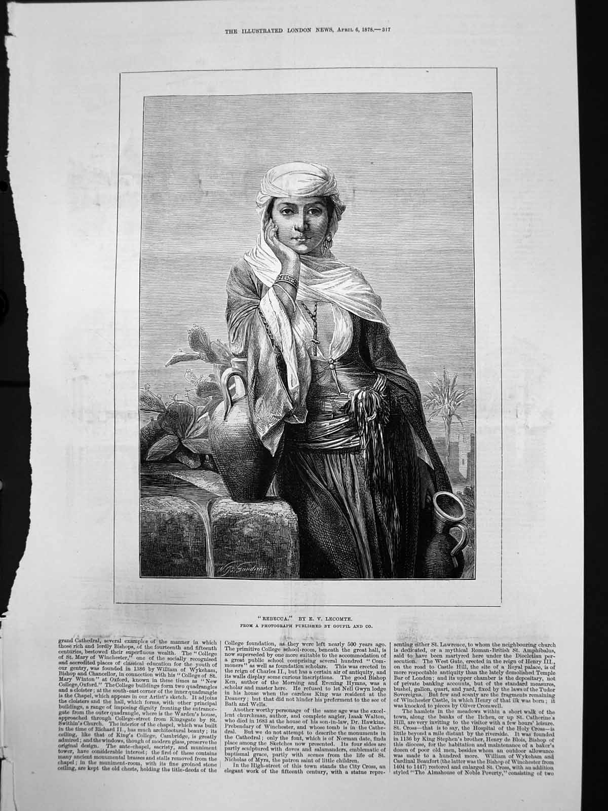 Old Rebecca E V Lecomte Photograph Goupil Foreign Lady Headdress 1878 Victorian