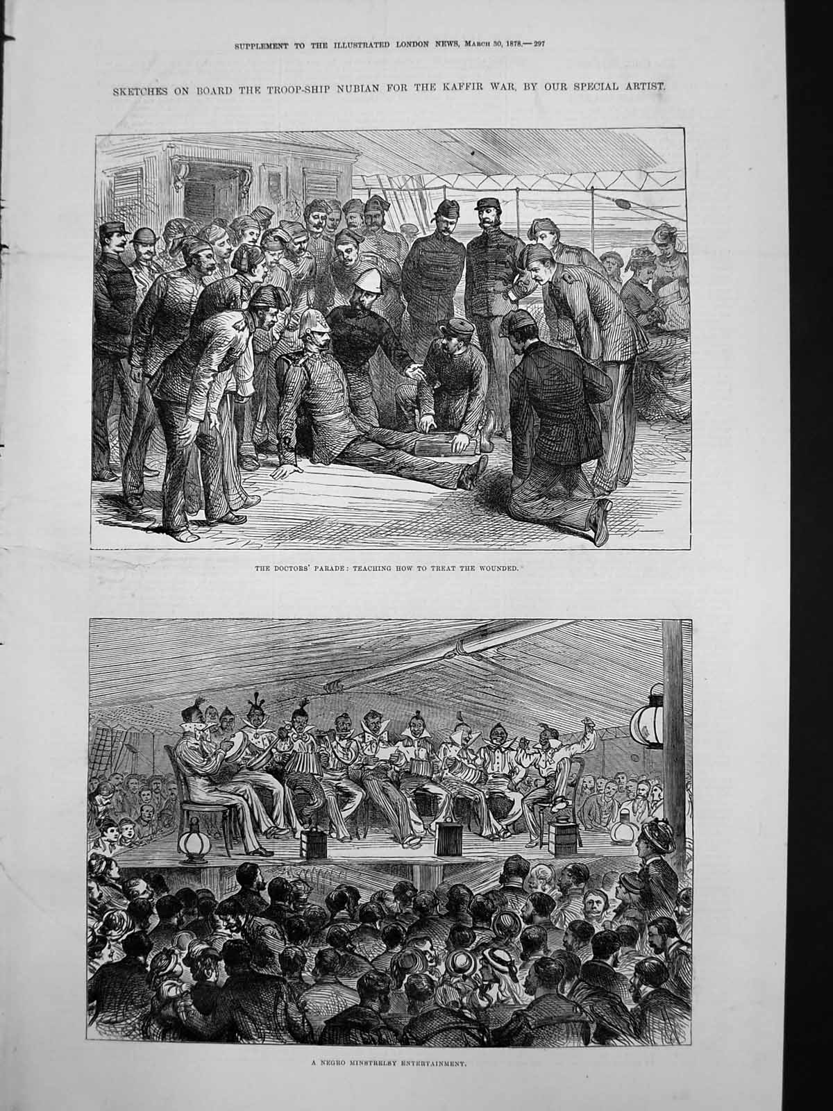 Old Sketches Troop Ship Nubian Kaffir War Doctors Parade Minstrels 18 19th