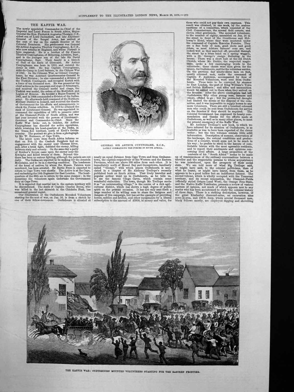 Old Print Gen Sir Arthur Cunynghame Mounted Volunteers East Frontier 1878 19th