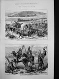 Antique Old Print Kaffir War Tembus Fort Bowker Patrol Waggons Kei River 1878