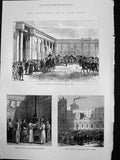 Old Print Election New Pope Cardinals Vatican Fireplac Smoke Chimney 1878 19th