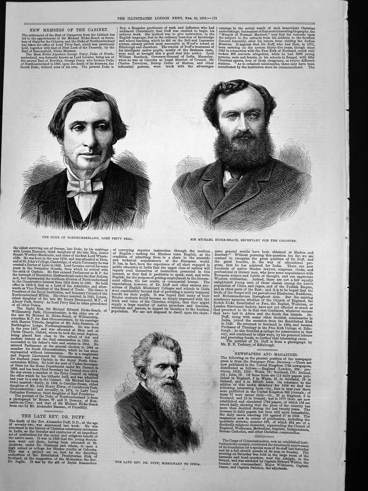 Old Rev Dr Duff Missionary India Duke Northumberland M Hicks Beach187 Victorian