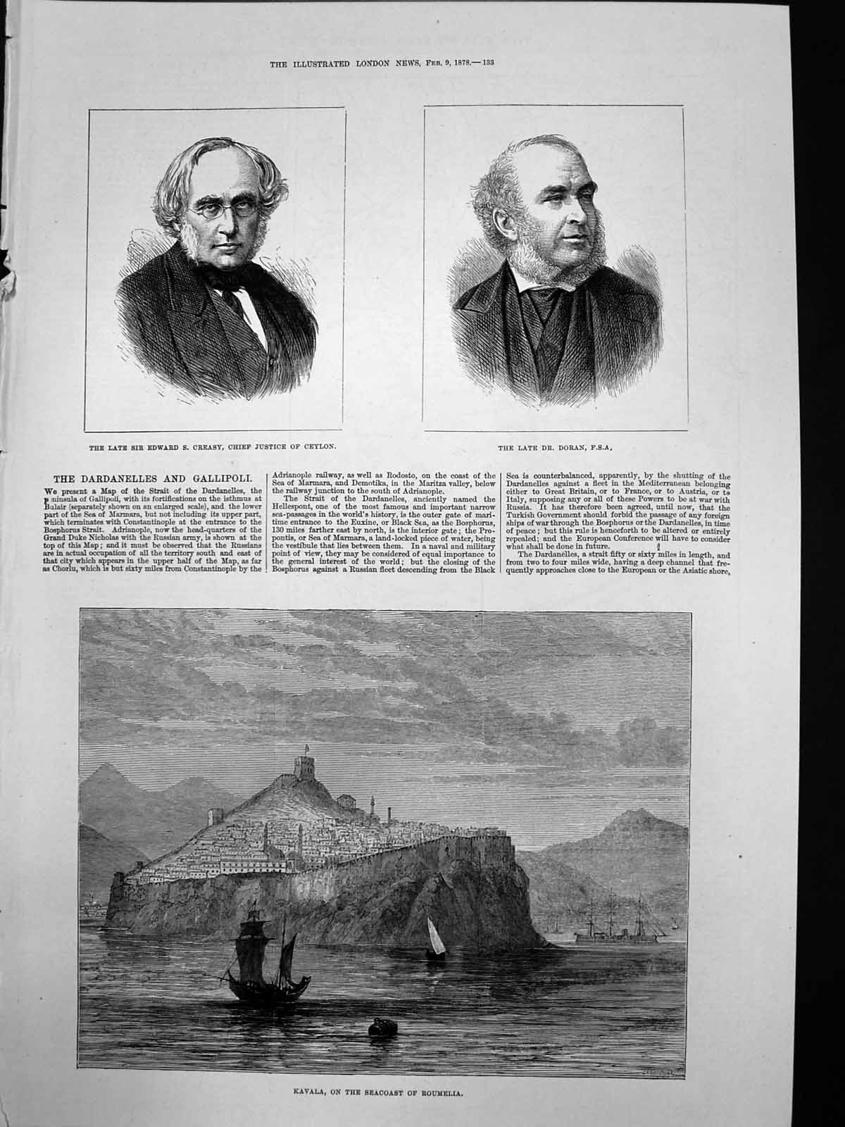Antique Print Kavala Seacoast Roumelia Dr Doran Fsa Sir Edward Creasy 1878 19th