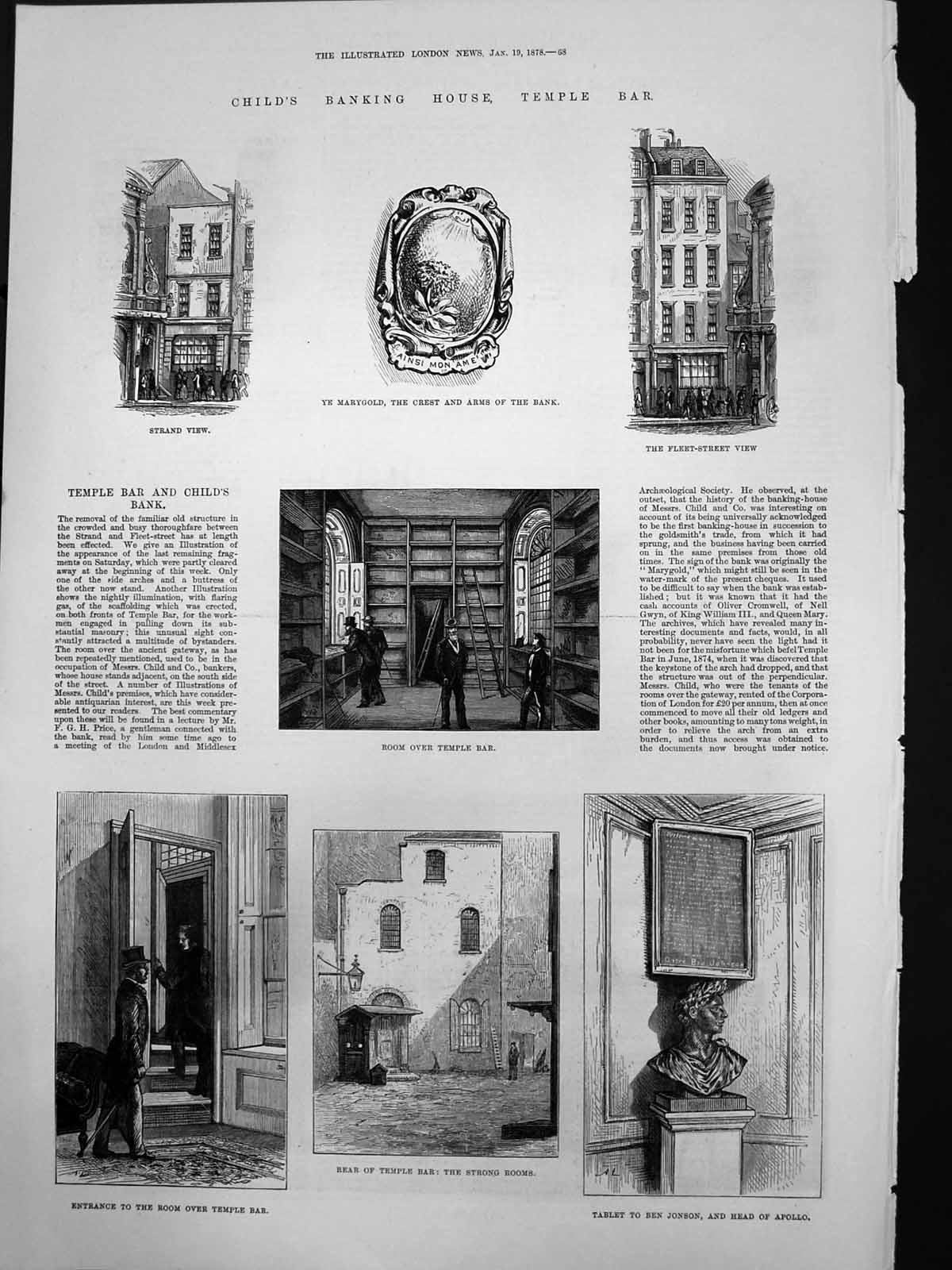 Old Childs Banking House Temple Bar Tablet Ben Jonson Head Apollo 187 Victorian
