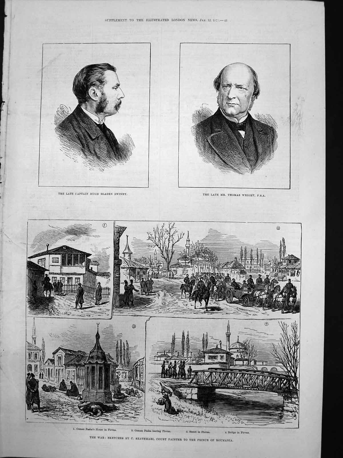 Old Print Late Capt Hugh Swiney Thomas Wright War Osman Pasha Plevna 1878 19th
