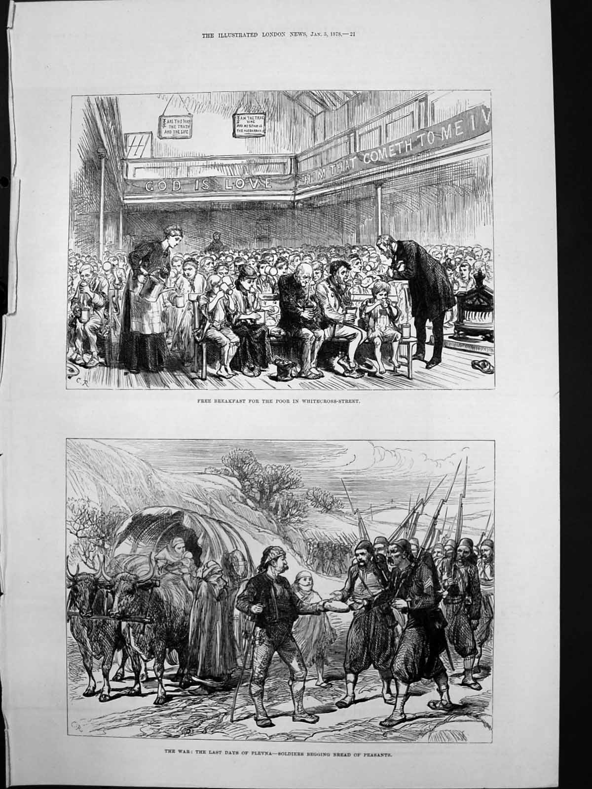 Old Print Breakfast Poor Whitecross St Last Days Plevna Siers Begging 18 19th