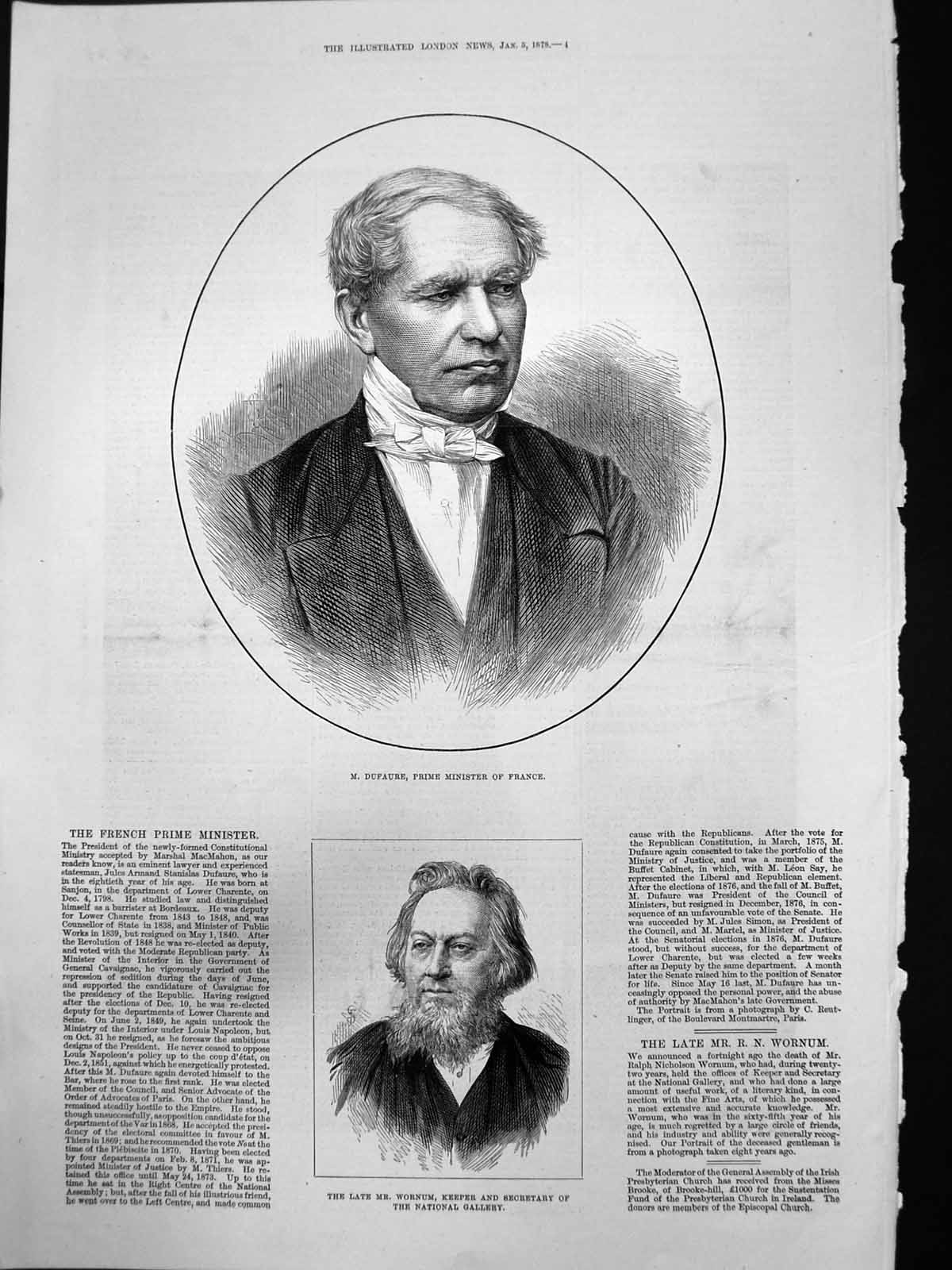Old M Dufaure Prime Minister France Mr Wornum Keeper Nat Gallery 1878 Victorian