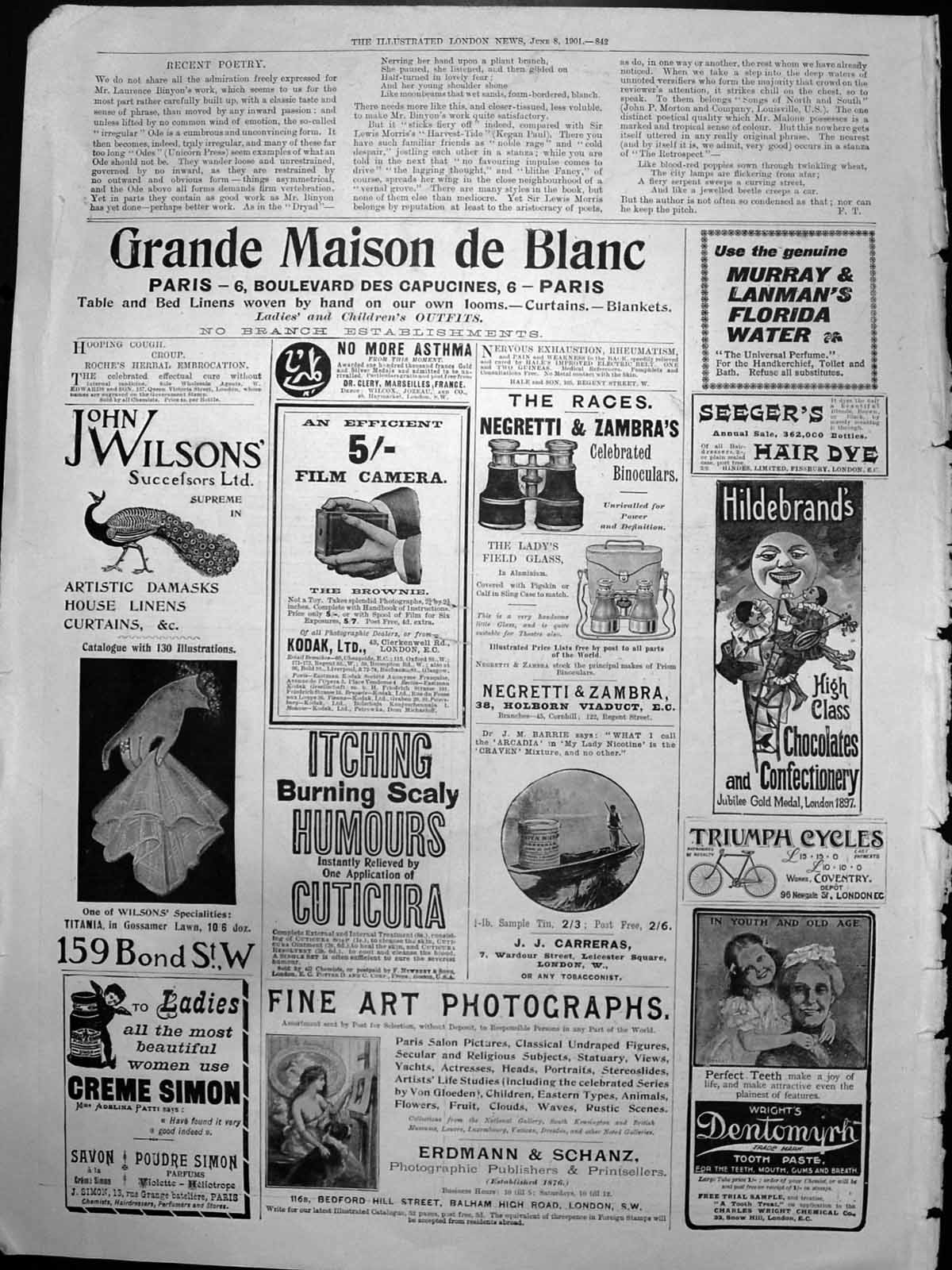 Old Advert Grande Maison De Blanc Paris Linens Hildebrands Chocs 1901 Victorian