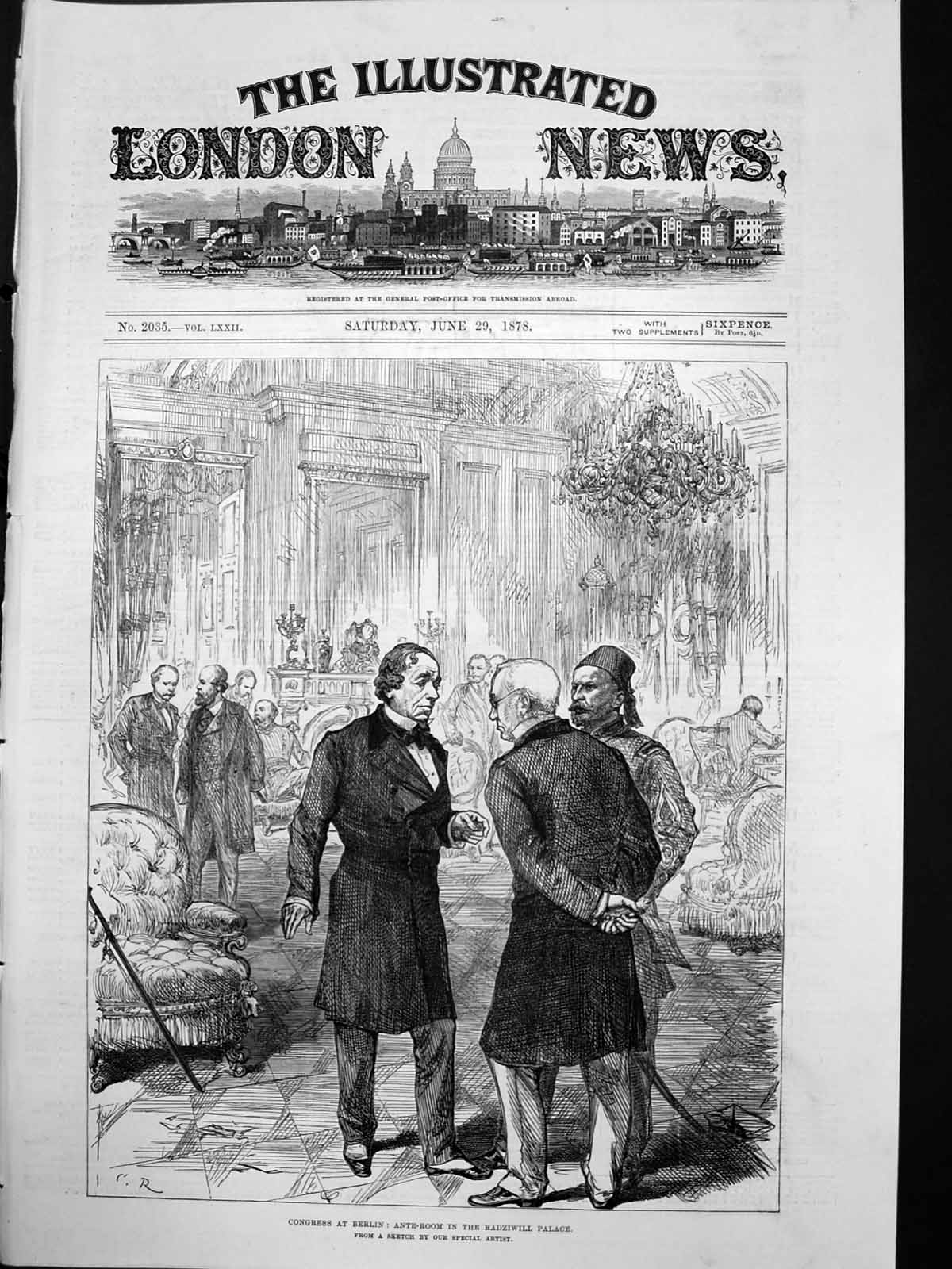 Original Old Antique Print Congress Berlin Ante Room Radziwill Palace 1878 19th