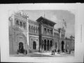 Antique Old Print Paris Exhibition Spanish Pavilion Flag Flying Building 1878