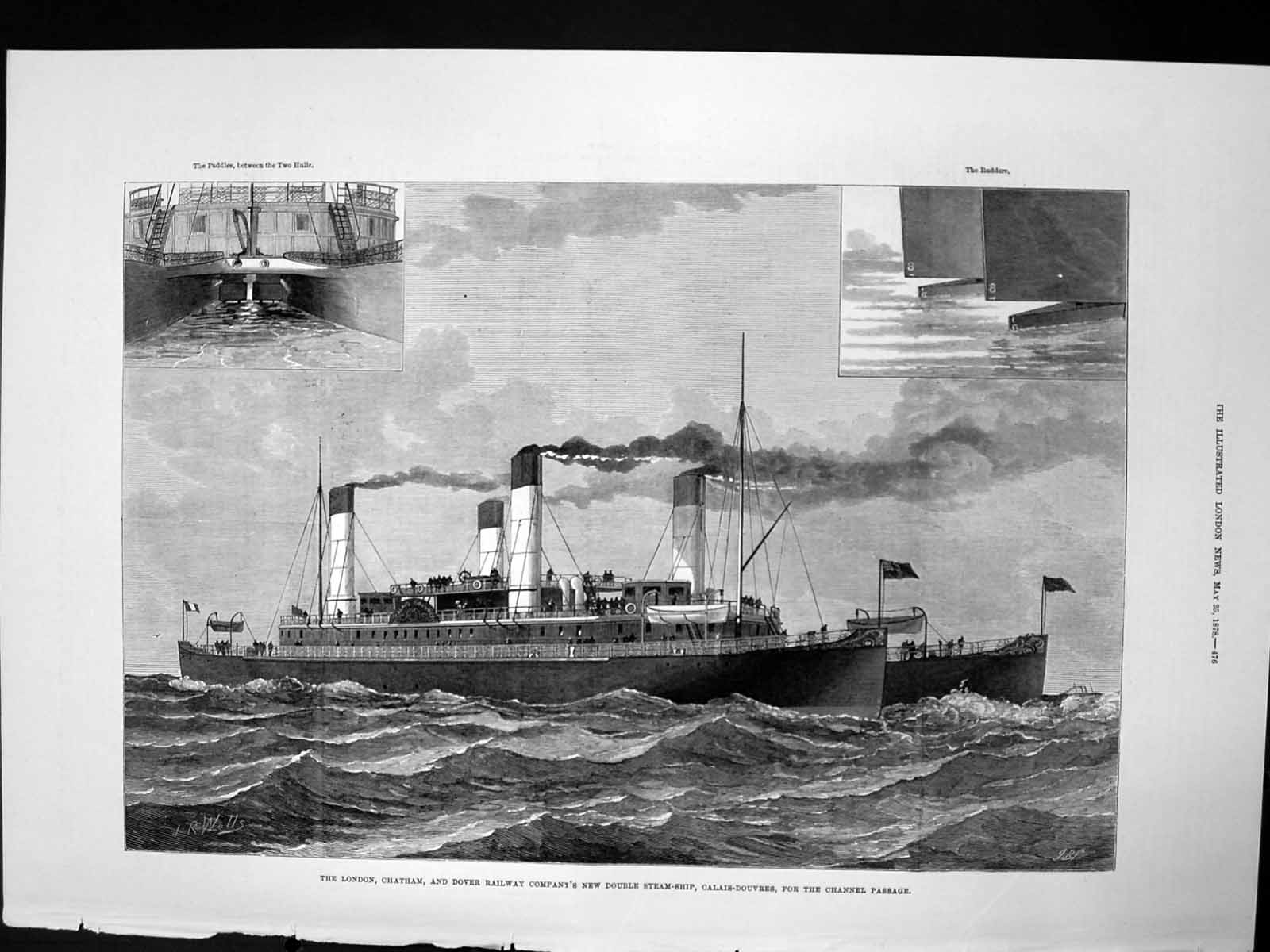Old London Chatham Dover Railway Co New Steam Ship Calais Dover 1878 Victorian