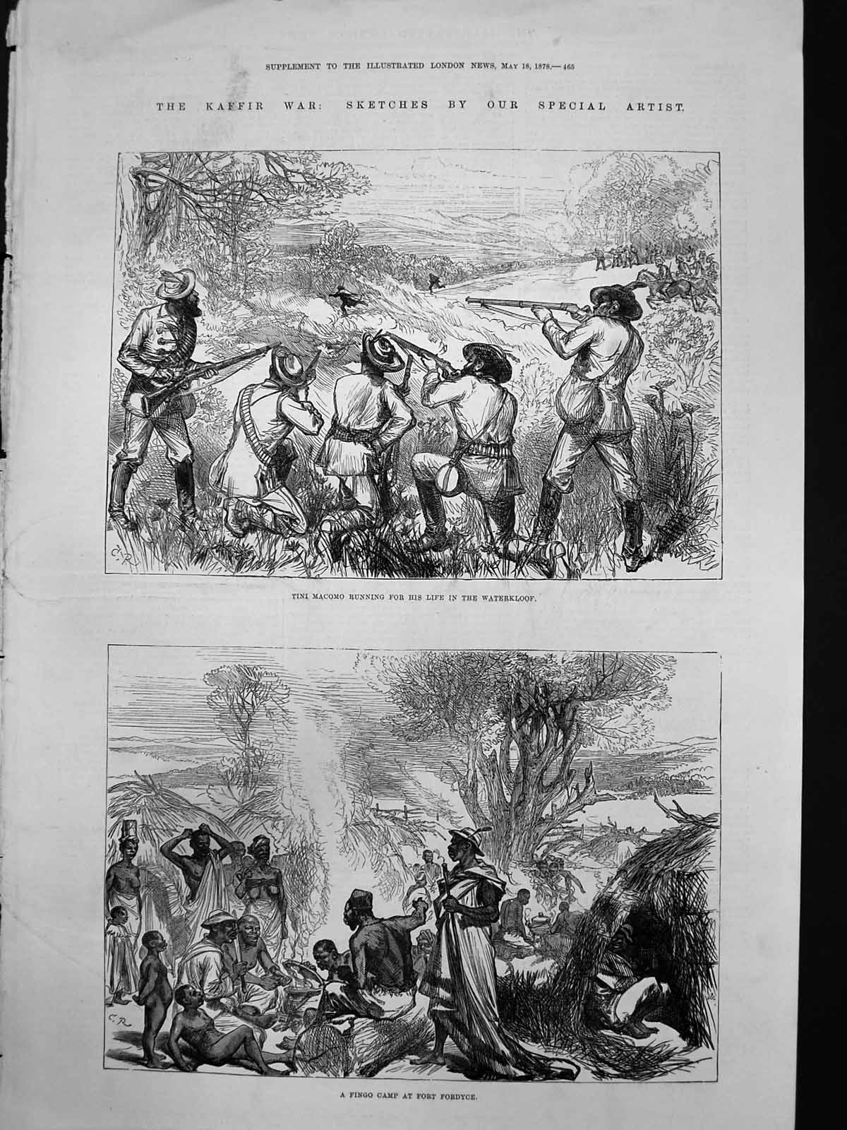Antique Old Print Kaffir War Tini Macomo Running Life WaterkloFingo Camp 1878