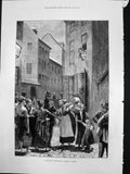 Antique Print Appeal To Police Sketch Berlin Men Women Children Street 1878