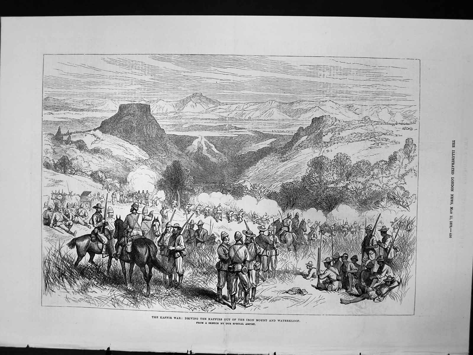 Old Antique Print Kaffir War Driving Kaffirs Out Iron Mount Waterklo1878 19th