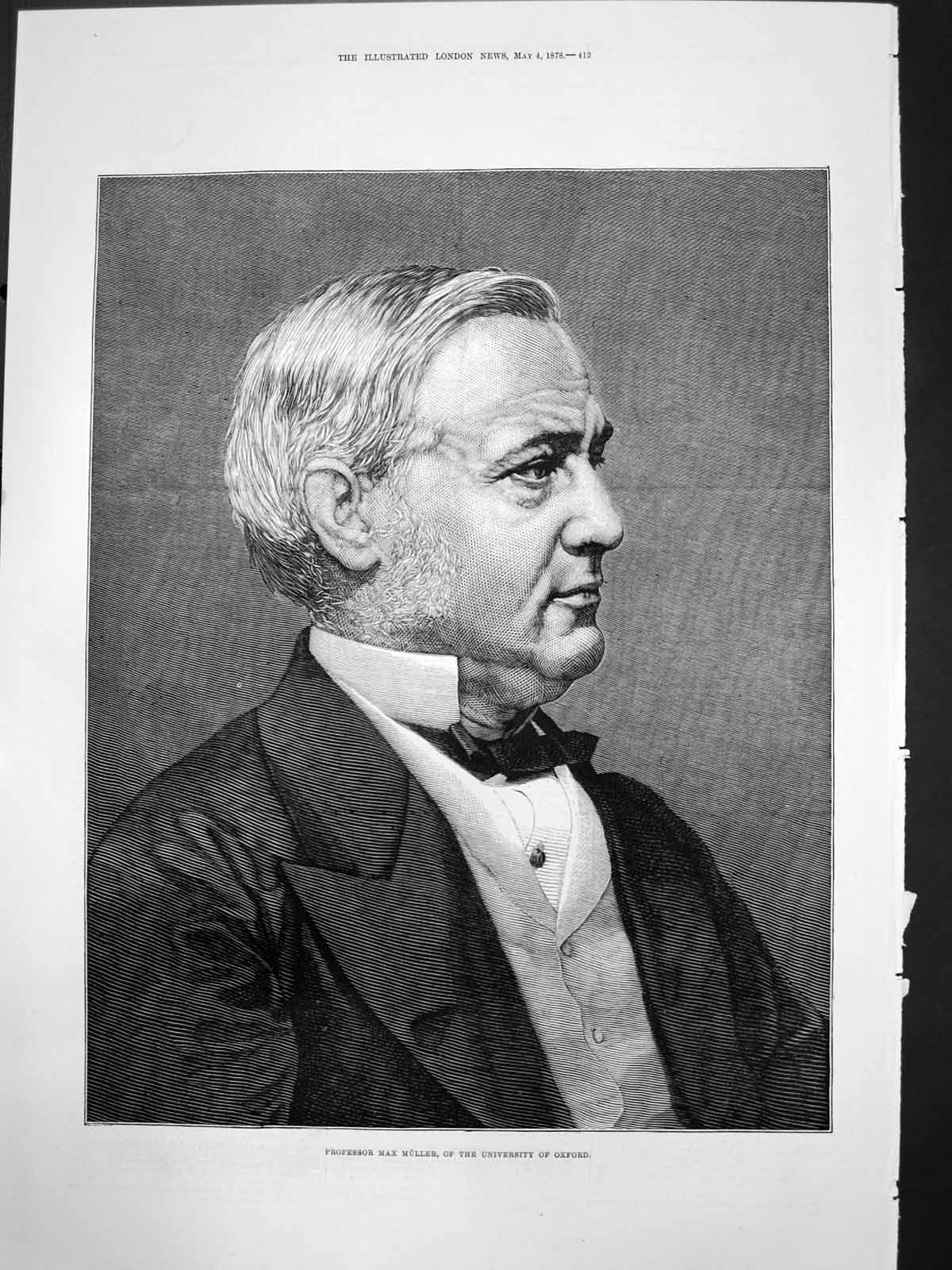 Original Old Antique Print Portrait Professor Max Muller University Oxford 1878