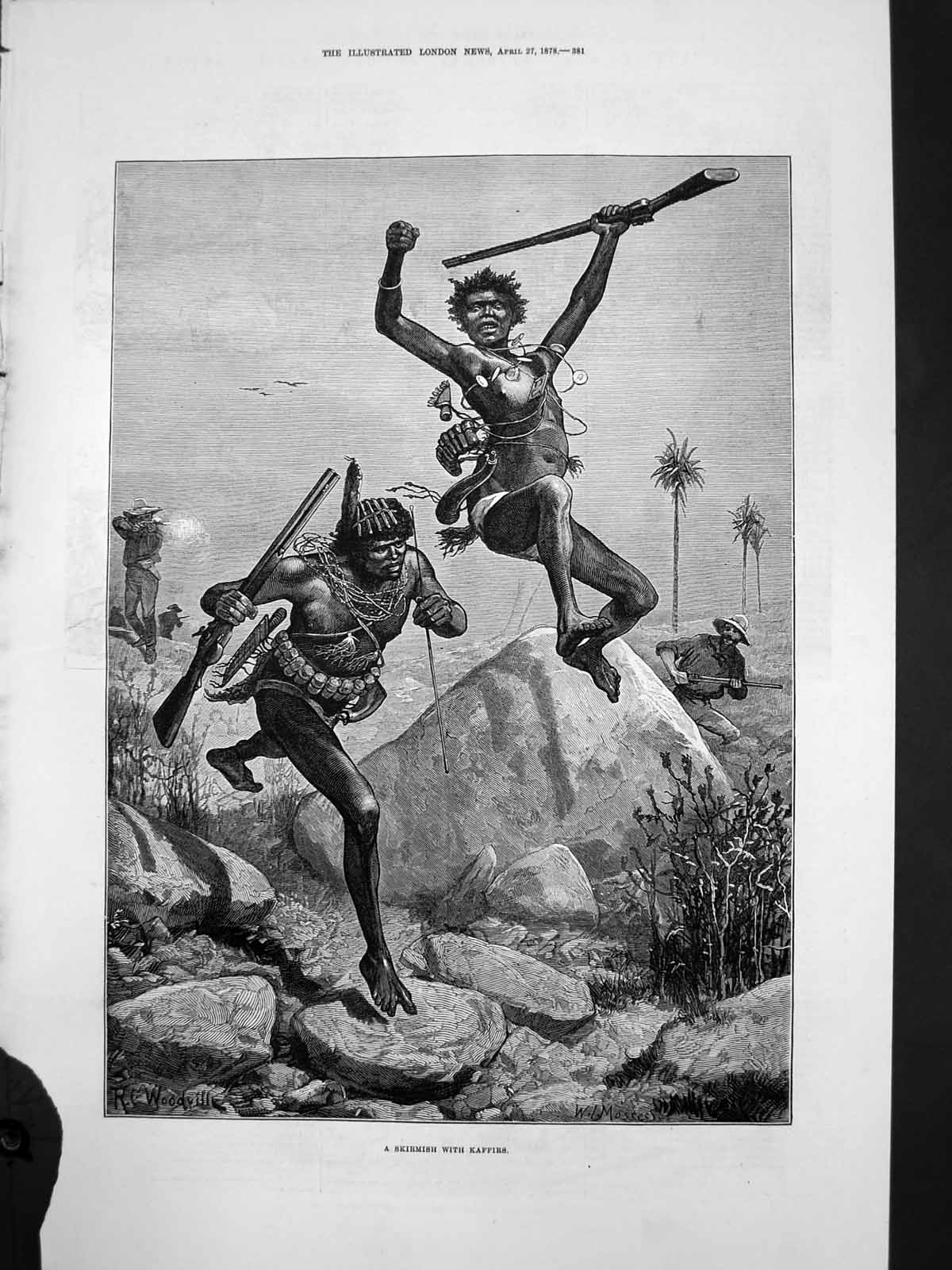 Old Antique Print Kaffir War Skirmish With Kaffirs Shooting Natives 1878 19th
