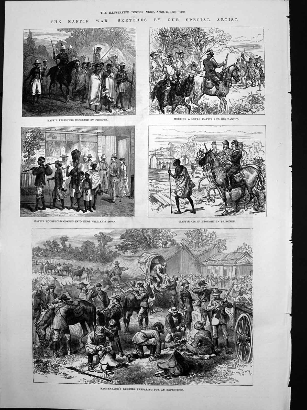 Old Print Kaffir War Rautenbachs Rangers Kaffir Prisoners Chief Househ18 19th