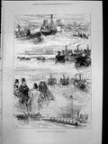 Antique Print Oxford Cambridge Boat Race Start Prince Watching Finish 1878 19th