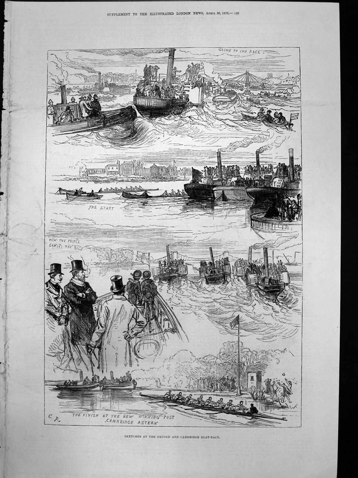 Antique Print Oxford Cambridge Boat Race Start Prince Watching Finish 1878 19th