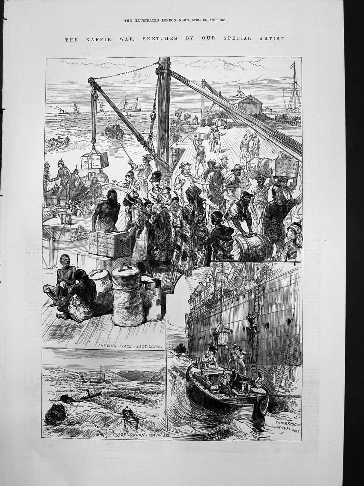 Antique Print Kaffir War Landing Place East London Embarking Surf Boat 1878