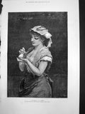Old Print Orphan J Parker Soc Painters Water Colours Woman Baby Bird 1878 19th