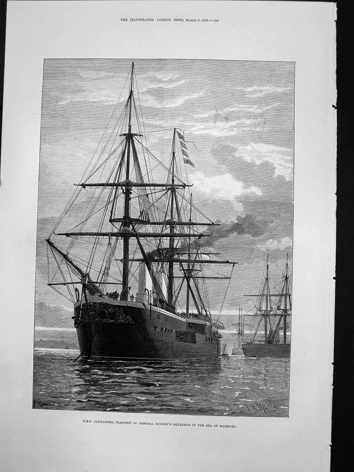 Old Hms Alexandra Flagship Admiral Hornbys Squadron Sea Marmora 1878 Victorian