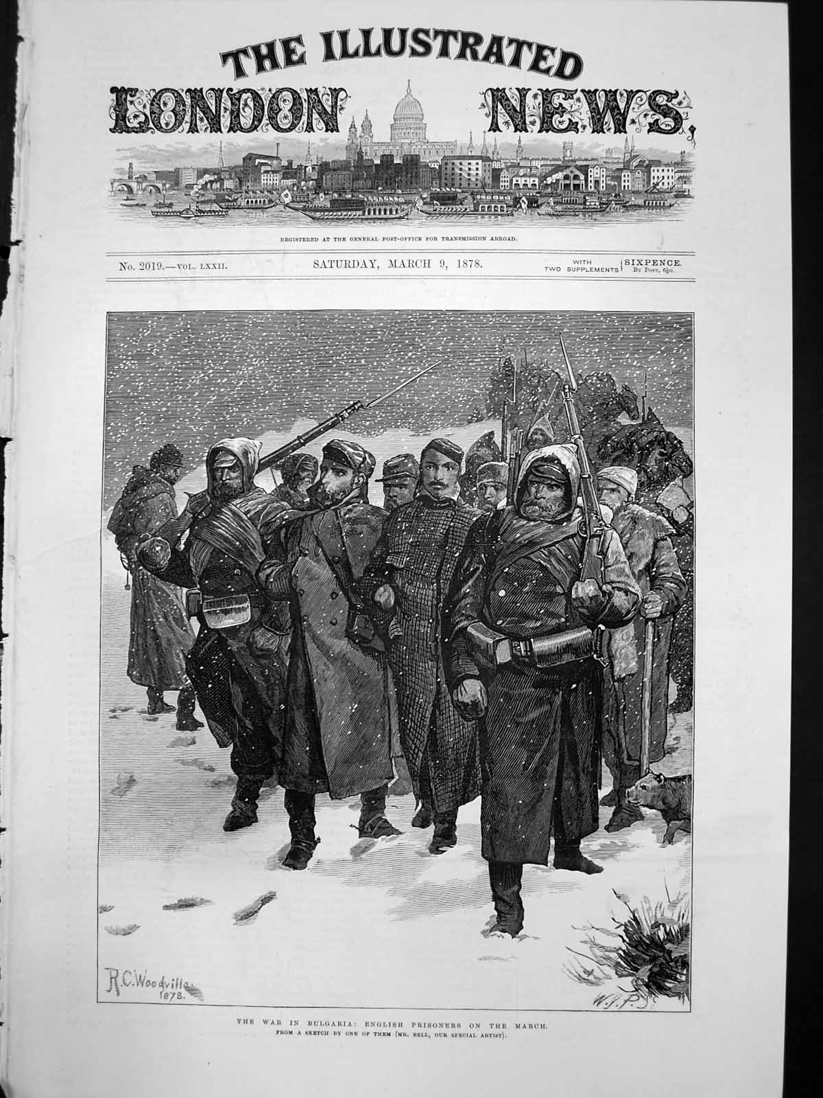 Antique Old Print War Bulgaria English Prisoners On March Snow Mr Bell 1878