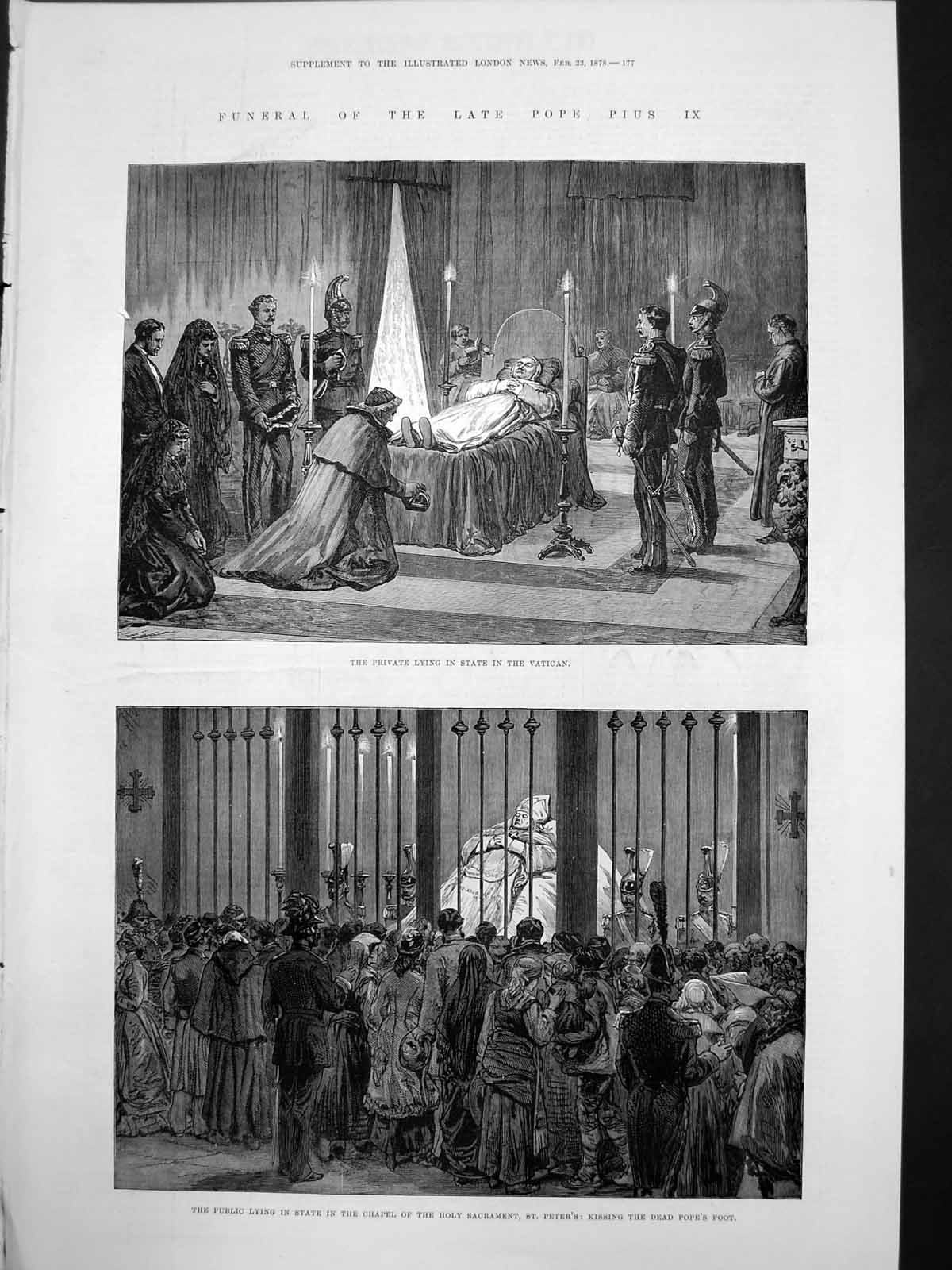 Old Print Funeral Pope Pius Ix Lying State Vatican Chapel St Peters 1878 19th