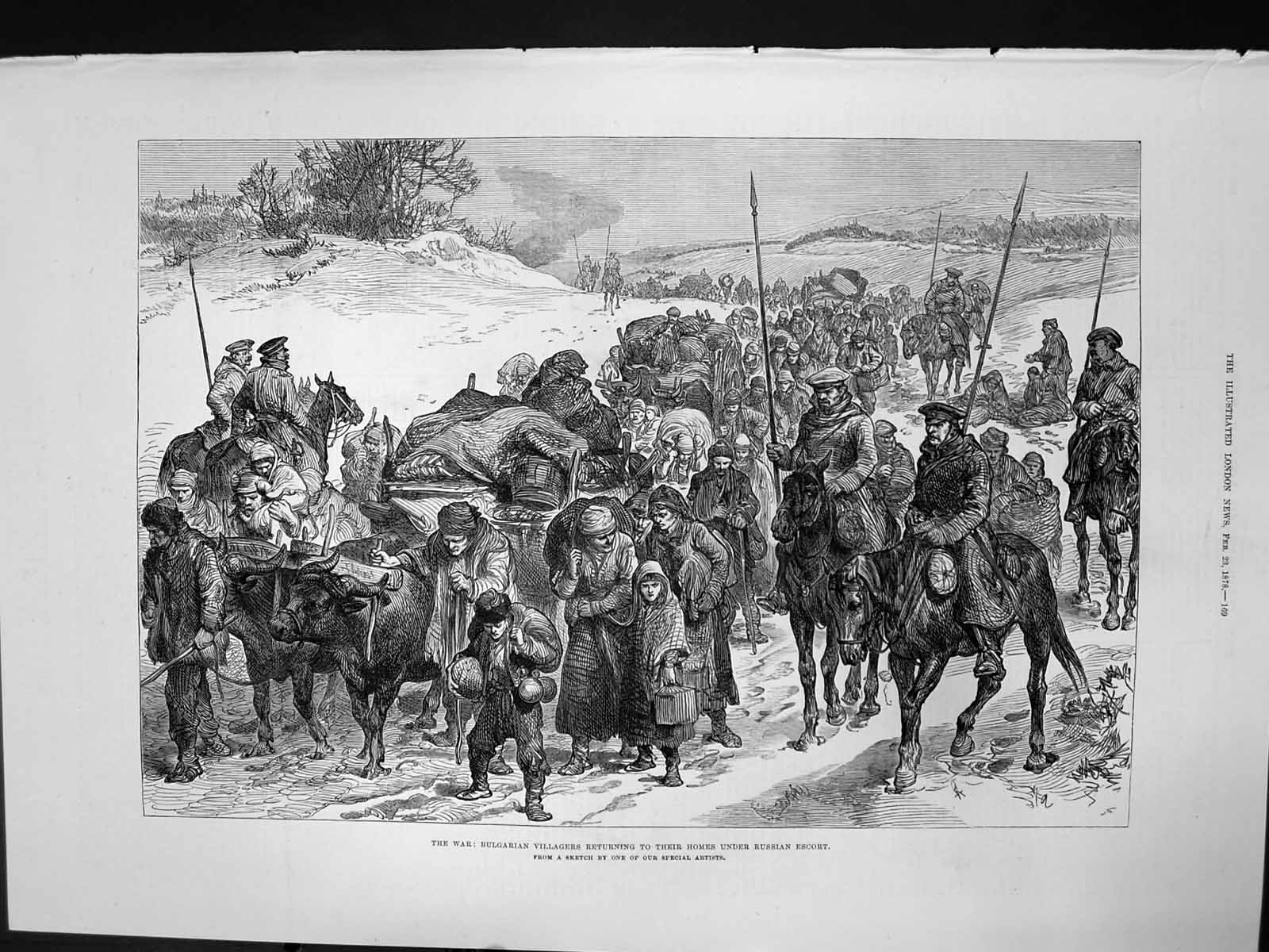 Old War Bulgarian Villagers Returning Homes Under Russian Escort 1878 Victorian